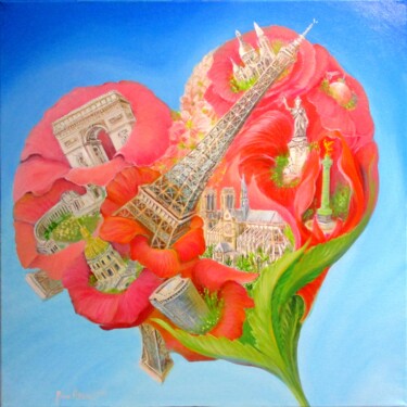 Paris en cœur de fleurs à Saint-Valentin Painting titled "Paris en cœur de fl…" by Applestrophe, Original Artwork, Acrylic