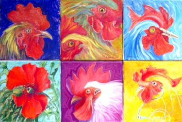 Coqs et coquelicots je les peins en poissons