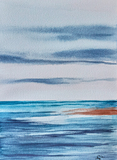 Painting titled "Mer calme" by Gilles Mathieu, Original Artwork, Watercolor