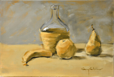 Bodegón en ocre Painting titled "Bodegón en ocre" by Eduardo Carpintero García, Original Artwork, Oil Mounted on Wood Panel