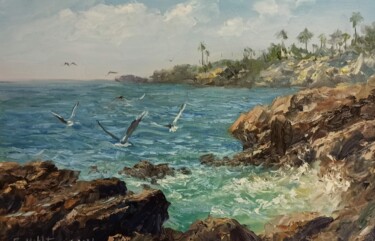 「On The Rocky Beach」というタイトルの絵画 Faramarz Mokhtarpourによって, オリジナルのアートワーク, オイル