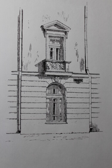 Drawing titled "старинный фасад" by Spartak Chernyshov, Original Artwork, Ink
