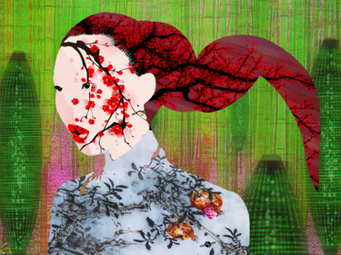 绘画 标题为“Asian Flower Woman…” 由Tony Rubino, 原创艺术品, 丙烯 安装在木质担架架上
