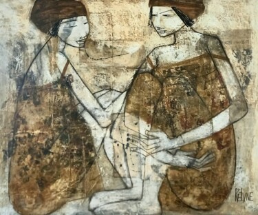 alignement Peinture intitulée "alignement" par Kélyne, Œuvre d'art originale, Huile Monté sur Châssis en bois