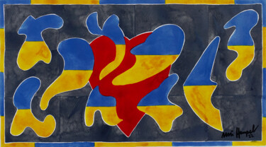 22 / XXXVI / Our hearts are with the ukrainian people Peinture intitulée "22 / XXXVI / Our he…" par Ulli Heupel, Œuvre d'art originale, Aquarelle