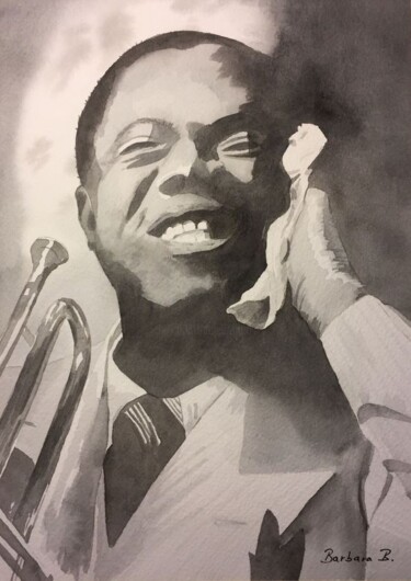 En Attendant New Orleans (Louis Armstrong) Pittura intitolato "En Attendant New Or…" da Barbara B., Opera d'arte originale, Acquarello Montato su Cartone