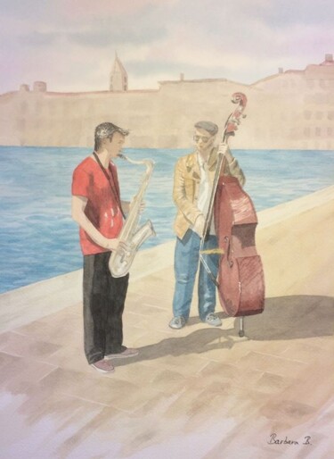 绘画 标题为“Marseille en Musique” 由Barbara B., 原创艺术品, 水彩 安装在纸板上