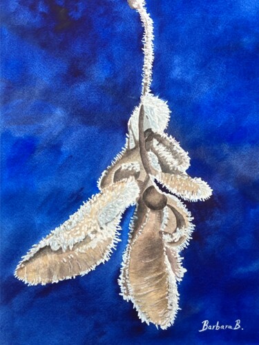 「Libellule d'Hiver」というタイトルの絵画 Barbara B.によって, オリジナルのアートワーク, 水彩画 段ボールにマウント