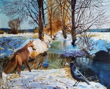 Peinture intitulée "Le corbeau et le re…" par Philippe Lemesle, Œuvre d'art originale, Huile