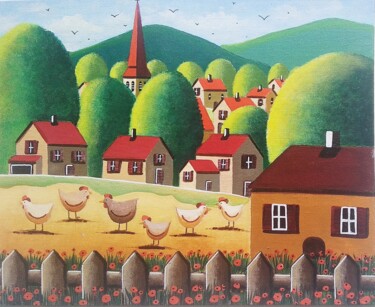Peinture intitulée "Douce campagne" par Sabrina Riggio, Œuvre d'art originale, Acrylique Monté sur Carton