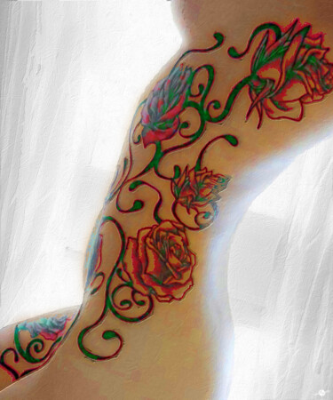 绘画 标题为“Body Tattoo Woman I…” 由Tony Rubino, 原创艺术品, 丙烯 安装在木质担架架上