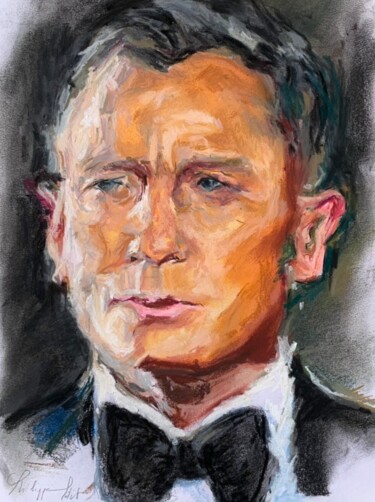 Peinture intitulée "Daniel Craig" par Philippe Petit, Œuvre d'art originale, Pastel