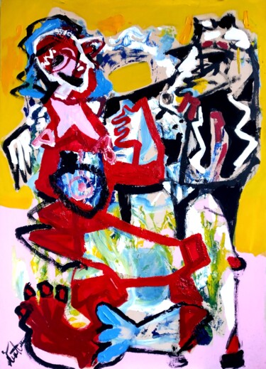 Painting titled "Traveling to its no…" by Trajche Chatmov (Chatma), Original Artwork, Acrylic Mounted on Wood Stretcher frame