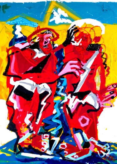 Painting titled "Baptism" by Trajche Chatmov (Chatma), Original Artwork, Acrylic Mounted on Wood Stretcher frame