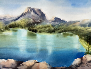 Malerei mit dem Titel "Big pine lakes" von Anna Boginskaia, Original-Kunstwerk, Aquarell