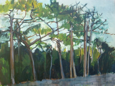 Painting titled "Allée de pins" by Sandra Fléchet, Original Artwork, Oil
