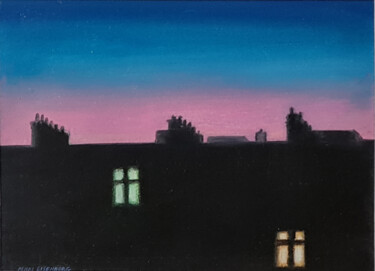 Painting titled "Fenêtres la nuit" by Henri Eisenberg, Original Artwork, Pastel