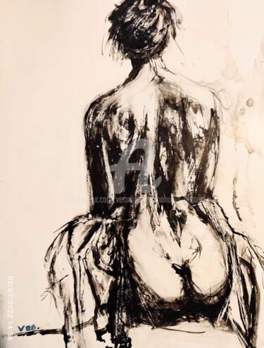 Le dos Peinture intitulée "Le dos" par Véronique Emmanuelle Bernard, Œuvre d'art originale, Encre