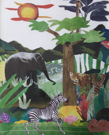 拼贴 标题为“Zèbre et compagnie” 由Nathalie Vanlaer, 原创艺术品, 拼贴