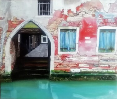 Peinture intitulée ""Le canal"" par Philippe Lemesle, Œuvre d'art originale, Huile Monté sur Châssis en bois