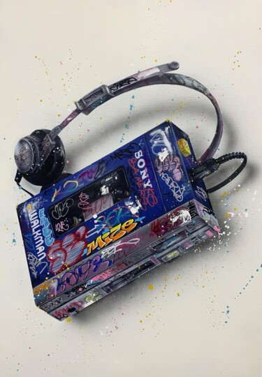 「Walkman」というタイトルの絵画 Onemizerによって, オリジナルのアートワーク, スプレー式塗料 ウッドストレッチャーフレームにマウント