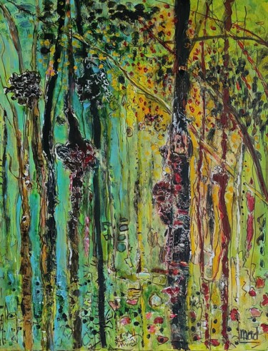 Painting titled "Verts de nature..." by Marie-Agnès Dubois Lambert, Original Artwork, Acrylic Mounted on Wood Stretcher frame