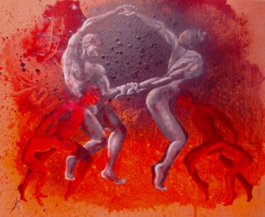绘画 标题为“Danse du feu” 由Marc Parmentier, 原创艺术品, 丙烯 安装在木质担架架上