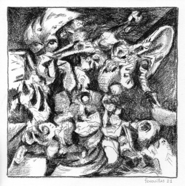 제목이 "D'une oreille."인 그림 Jean-Bernard Fenouillas로, 원작, 흑연
