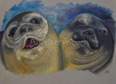 Dessin intitulée "Deux coeurs" par Pastels Et Velours, Œuvre d'art originale, Pastel Monté sur Carton