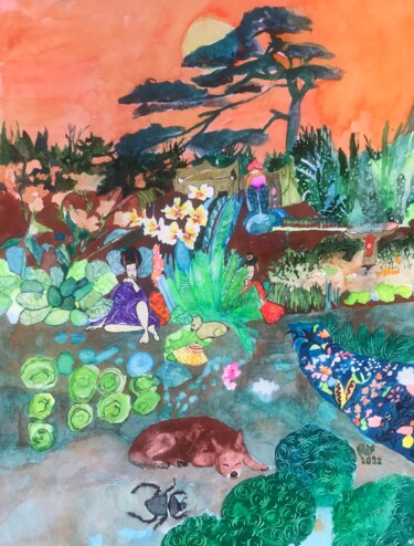 Painting titled "Ming Dynasty" by Rebecca De Figueiredo, Original Artwork, Watercolor