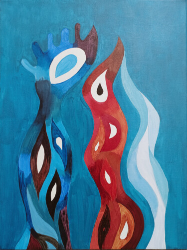 「Couple」というタイトルの絵画 Rachelle.Eteによって, オリジナルのアートワーク, アクリル ウッドストレッチャーフレームにマウント
