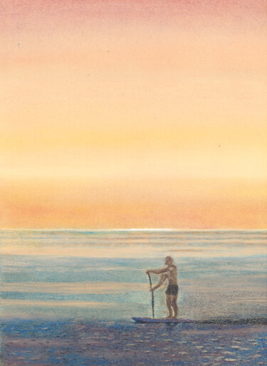 Paddle sur coucher de soleil méditerranéen Σχέδιο με τίτλο "Paddle sur coucher…" από Mylène Gandon, Αυθεντικά έργα τέχνης, Παστέλ