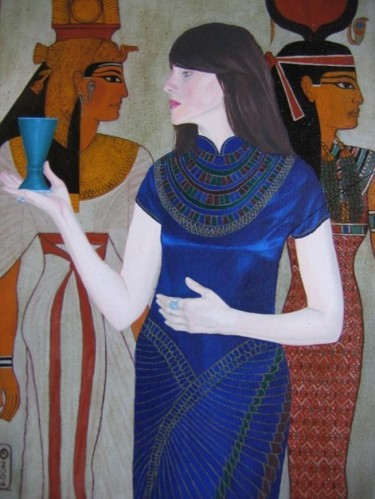 Painting titled "Cult of Hathor" by Andrei Overweel, Original Artwork, Oil