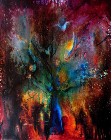 Là où tu vas, paysage expressionniste Painting titled "Là où tu vas, paysa…" by Clau Redier-Clément, Original Artwork, Ink Mounted on Wood Stretcher frame