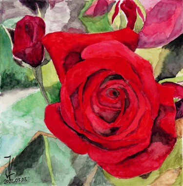 Roses Rouges Peinture intitulée "Roses Rouges" par Jean-Marc Allenbach, Œuvre d'art originale, Aquarelle