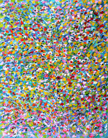 Painting titled "Arbre et oiseaux" by Jean Mirre, Original Artwork, Oil Mounted on Wood Stretcher frame