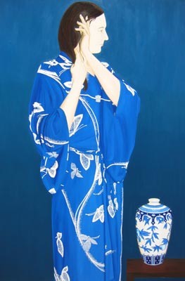 Painting titled "Blue Oriental" by Andrei Overweel, Original Artwork, Oil