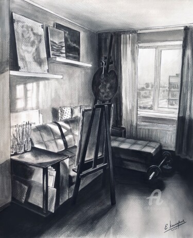 The room of the artist Evgenia Kiperiya Рисунок под названием "The room of the art…" - Evgenia Kiperiya, Подлинное произведение искусства, Чернила