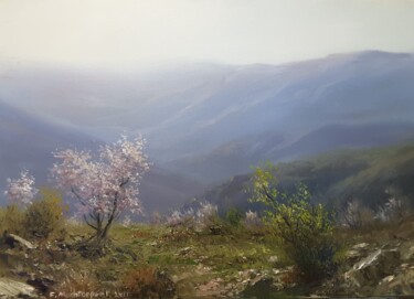 Malerei mit dem Titel "Blossoms On The Hill" von Faramarz Mokhtarpour, Original-Kunstwerk, Öl