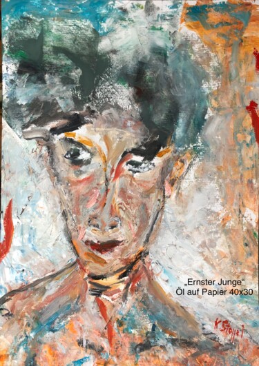 Painting titled "„Ernster Junge“" by Klaus Professor Stoppel, Original Artwork, Oil