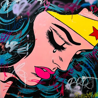 Wonder Woman Heroes in love Painting titled "Wonder Woman Heroes…" by Simone De Rosa, Original Artwork, Acrylic Mounted on Wood Stretcher frame