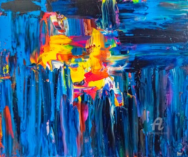 Painting titled "Rainy Night" by Tran Tuan, Original Artwork, Acrylic Mounted on Wood Stretcher frame