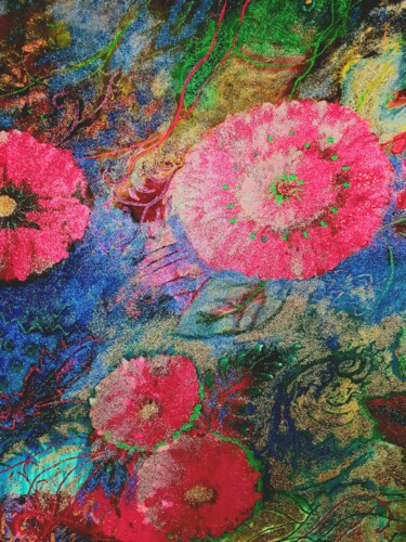 Peinture intitulée "Dans le jardin 1" par Isabelle Rene, Œuvre d'art originale, Collages