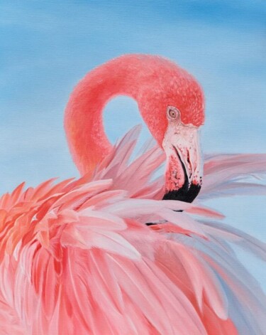 THE ORIGINAL OIL PAINTING Flamingo's calm gaze Peinture intitulée "THE ORIGINAL OIL PA…" par Maria Alabuzhina (mari_ginger), Œuvre d'art originale, Huile Monté sur Châssis…