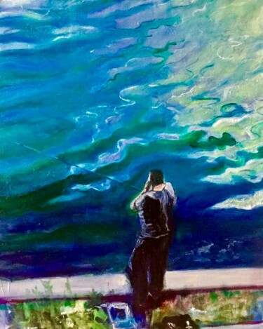 Peinture intitulée "Pêcheur au portable" par Frederic Gauthier, Œuvre d'art originale, Huile