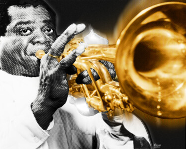 Louis Armstrong 绘画 标题为“Louis Armstrong” 由Tony Rubino, 原创艺术品, 丙烯 安装在木质担架架上