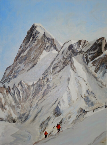 Les Grandes Jorasses et le Dôme de Rochefort Peinture intitulée "Les Grandes Jorasse…" par Dominique Hieaux, Œuvre d'art originale, Huile