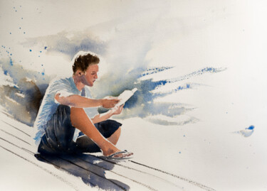 ***READER*** Peinture intitulée "***READER***" par Yuriy Kraft, Œuvre d'art originale, Aquarelle