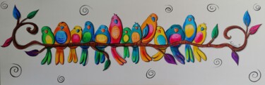 Les oiseaux sur la branche Painting titled "Les oiseaux sur la…" by Cindy Fontana, Original Artwork, Acrylic Mounted on Wood Stretcher frame