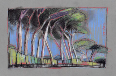 Pins parasols de Ste-Maxime Dessin intitulée "Pins parasols de St…" par Tatiana Ivchenkova, Œuvre d'art originale, Crayon